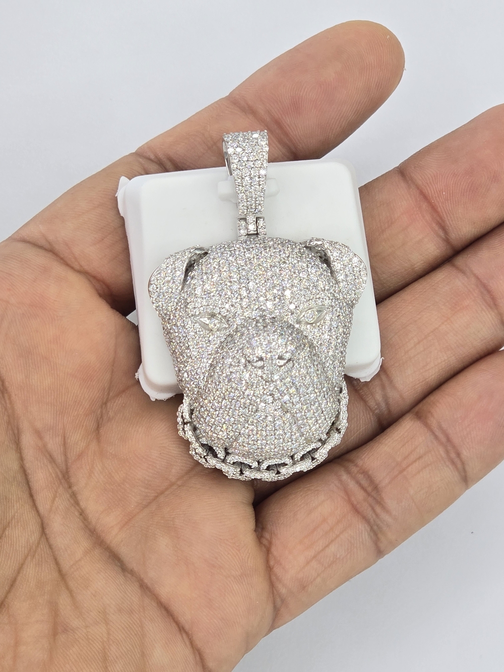 925 Sterling Silver Moissanite Diamond Bull Dog Pendant